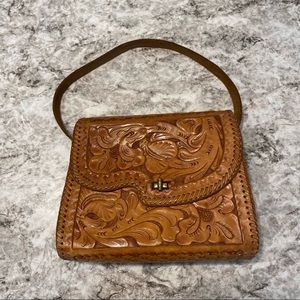 Vintage hand tooled and stitched boho purse